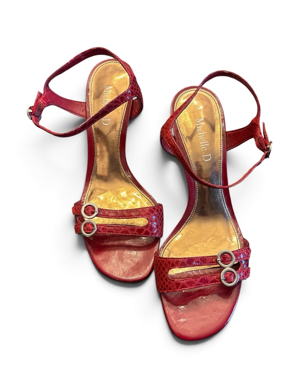 Holiday Party Michelle D Red Open-Toe Leather Slingback Sandal Heels 7.5M